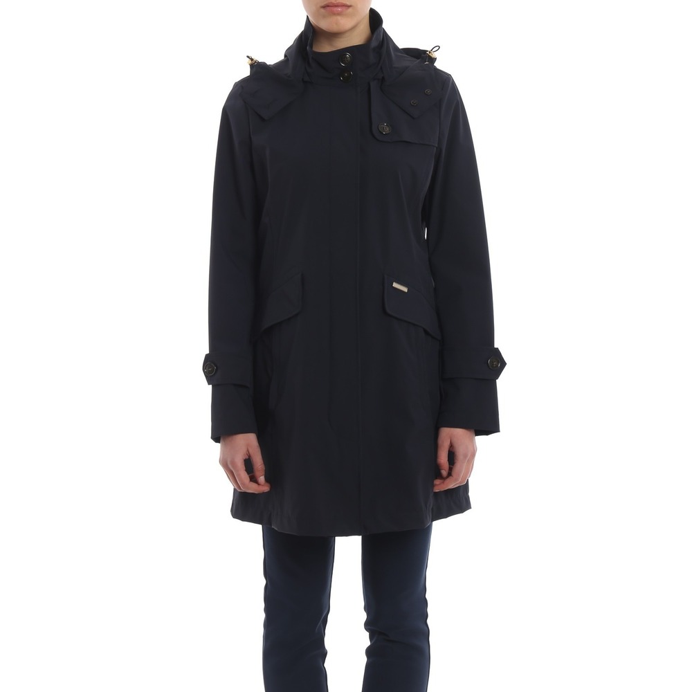 Woolrich Fayette Tech Trench Coat Womens Large L Black Waterproof Hooded Rain - Picture 3 of 16